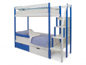 Двухъярусная кровать Svogen с ящиками и бортиком сине-белый в Талице - talica.magazinmebel.ru | фото