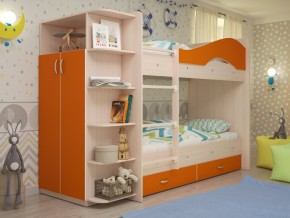 Кровать 2-х ярусная Мая с ящиками и шкафом на латофлексах оранж в Талице - talica.magazinmebel.ru | фото