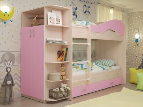 Кровать 2-х ярусная Мая с ящиками и шкафом на латофлексах розовый в Талице - talica.magazinmebel.ru | фото