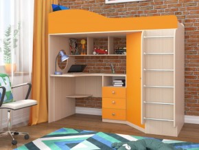 Кровать чердак Кадет 1 с металлической лестницей Дуб молочный-Оранжевый в Талице - talica.magazinmebel.ru | фото