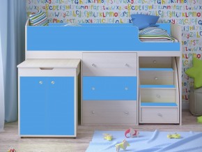 Кровать чердак Малыш 80х180 Дуб молочный, Голубой в Талице - talica.magazinmebel.ru | фото