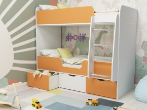 Кровать двухъярусная Малыш двойняшка белый-оранжевый в Талице - talica.magazinmebel.ru | фото
