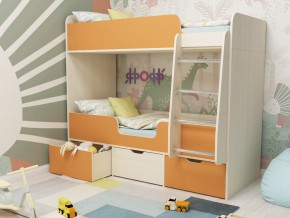 Кровать двухъярусная Малыш двойняшка дуб молочный-оранжевый в Талице - talica.magazinmebel.ru | фото