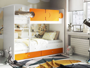 Кровать двухъярусная Тетрис латы с бортиками белый-оранжевый в Талице - talica.magazinmebel.ru | фото
