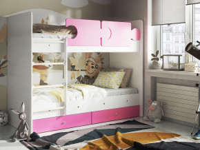 Кровать двухъярусная Тетрис латы с бортиками белый-розовый в Талице - talica.magazinmebel.ru | фото - изображение 1