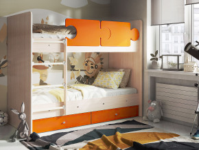 Кровать двухъярусная Тетрис латы с бортиками дуб млечный-оранжевый в Талице - talica.magazinmebel.ru | фото - изображение 1