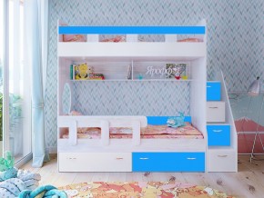 Кровать двухъярусная Юниор 1 винтерберг-белый с голубым в Талице - talica.magazinmebel.ru | фото