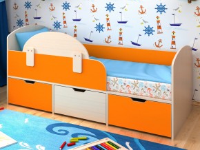 Кровать Малыш Мини Дуб молочный-Оранжевый без бортика в Талице - talica.magazinmebel.ru | фото