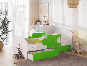 Кровать Мозаика с ящиком и бортиками на ламелях белый-лайм в Талице - talica.magazinmebel.ru | фото