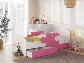 Кровать Мозаика с ящиком и бортиками на ламелях белый-розовый в Талице - talica.magazinmebel.ru | фото - изображение 1