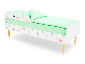 Кровать Stumpa Классика с бортиком рисунок Домики розовый, бирюзовый в Талице - talica.magazinmebel.ru | фото