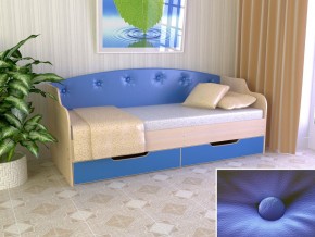 Кровать Юниор Тип 2 дуб молочный/синий 800х1600 в Талице - talica.magazinmebel.ru | фото